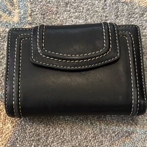 Fossil Black Leather Wallet with Contrast Stitching